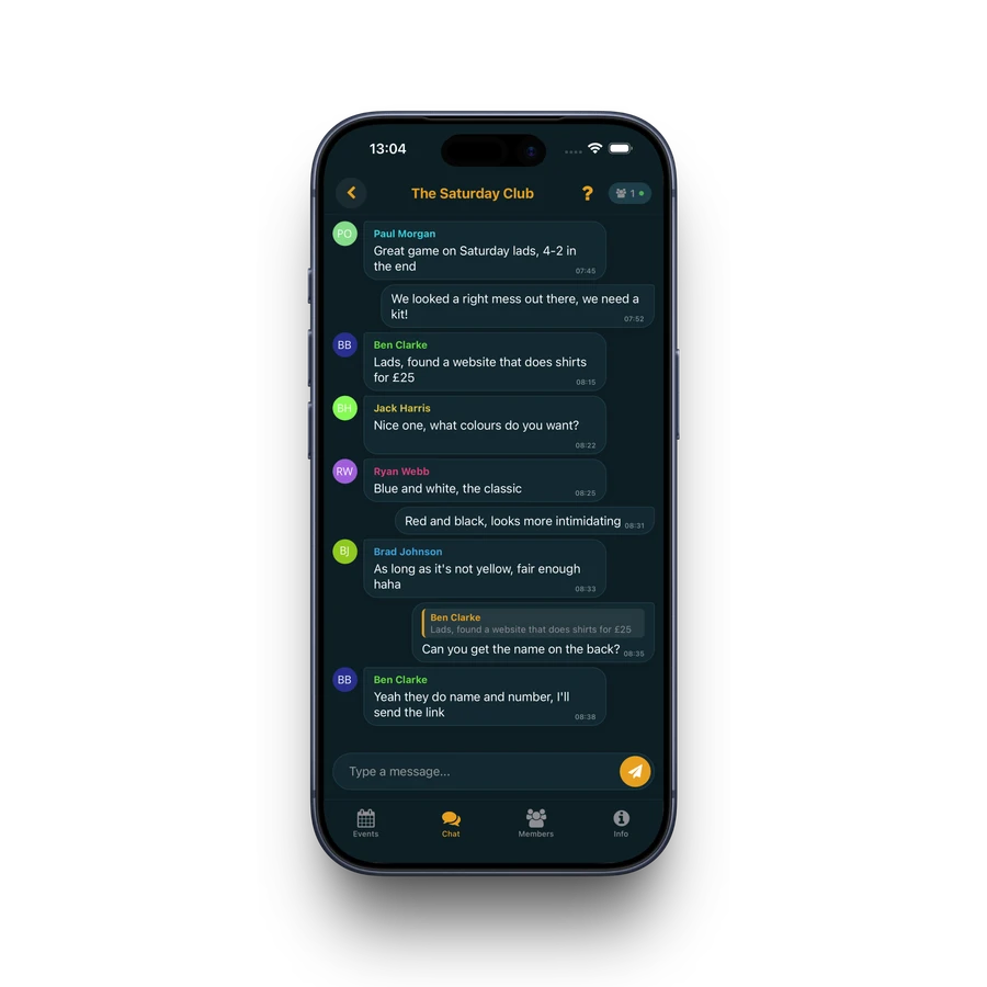 Pivio group chat feature with inline replies and typing indicators