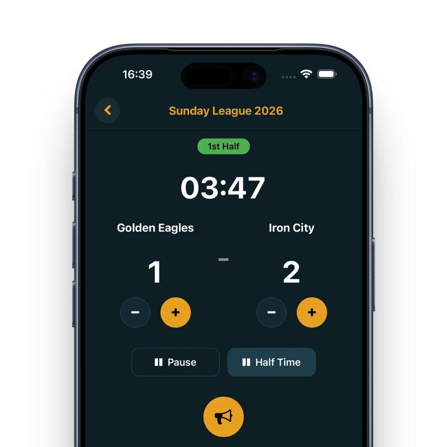Pivio live tournament scoreboard with timer and score controls