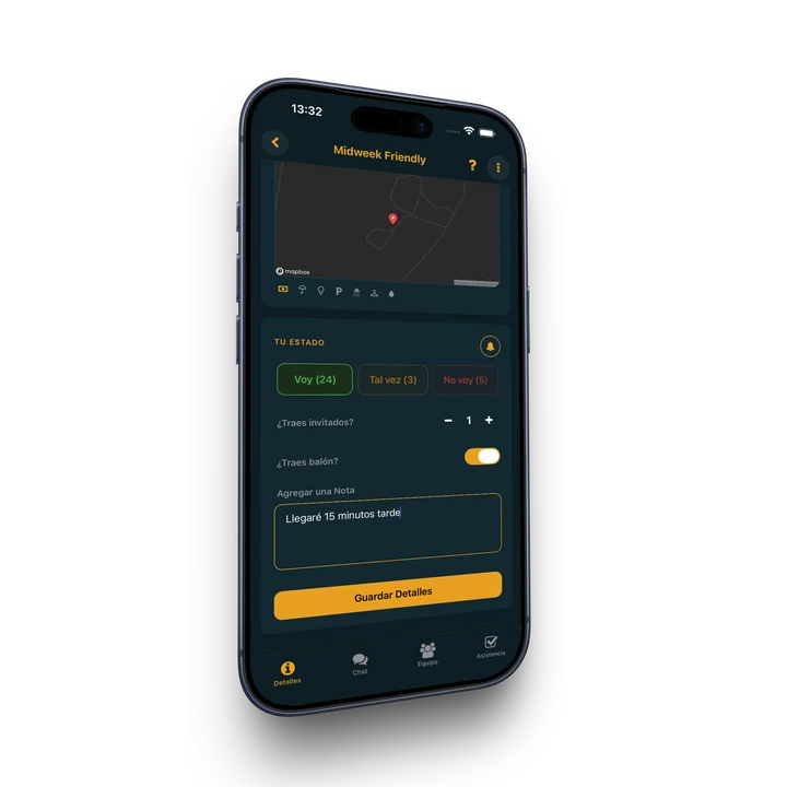 Pantalla de eventos y estado del equipo en Pivio